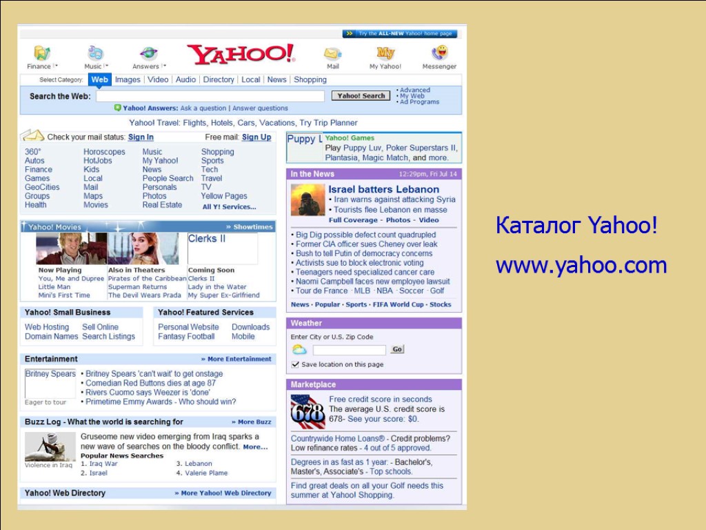 Каталог Yahoo! www.yahoo.com